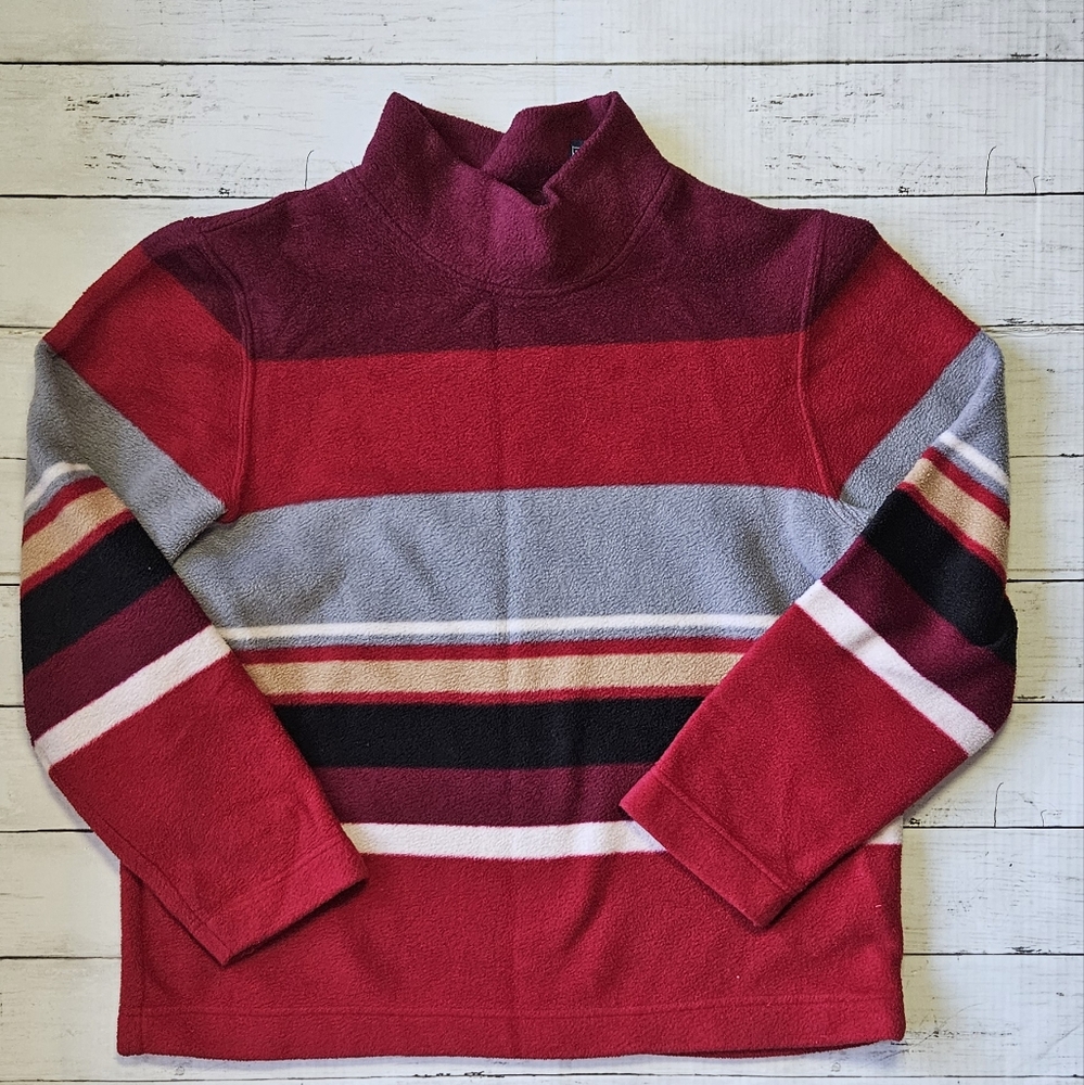 Catalina Womens Flash Red Combo Striped Fleece Mock‎ Neck Pullover Medium 8/10